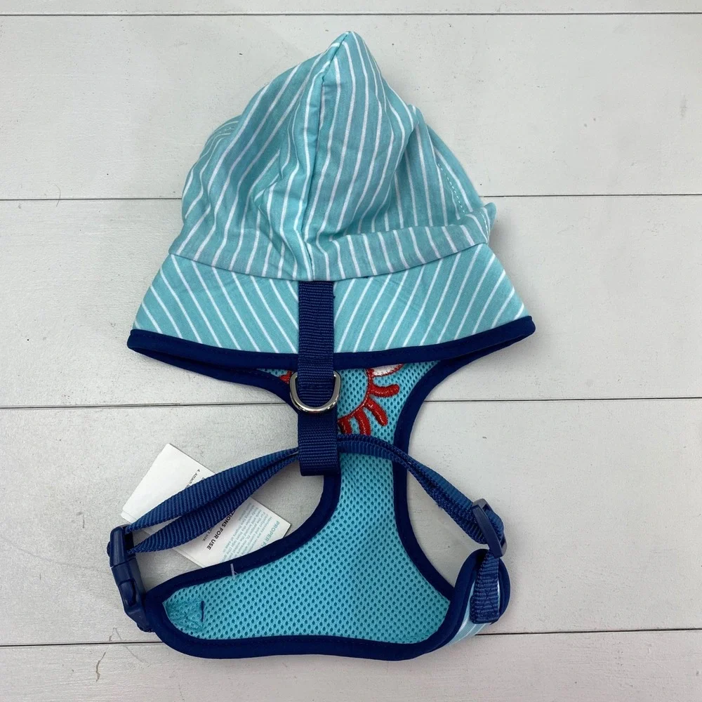 Martha‎ Stewart Pets Hooded Dog Harness Medium Blue Stripe Crab Nautical Puppy
